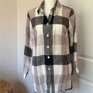 Soft Surroundings Cream and Black Plaid Shirt